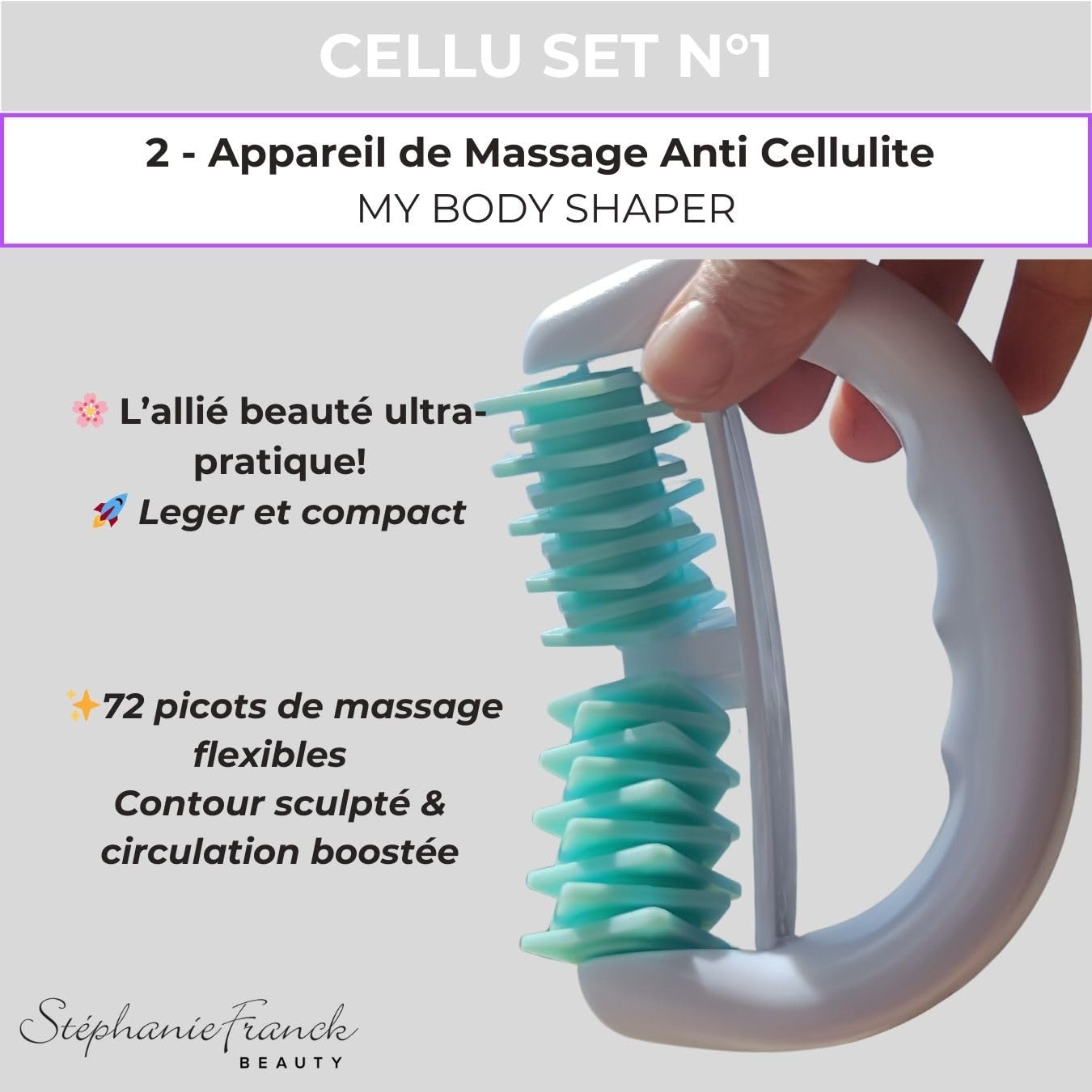 Kit Massage Anticellulite avec Body Roller My Body Shaper + 2 Ventouses My Cellu Shaper – Palper-Rouler, Drainage Lymphatique, Soin Jambes, Ventre, Cuisses, Fesses, Turquoise