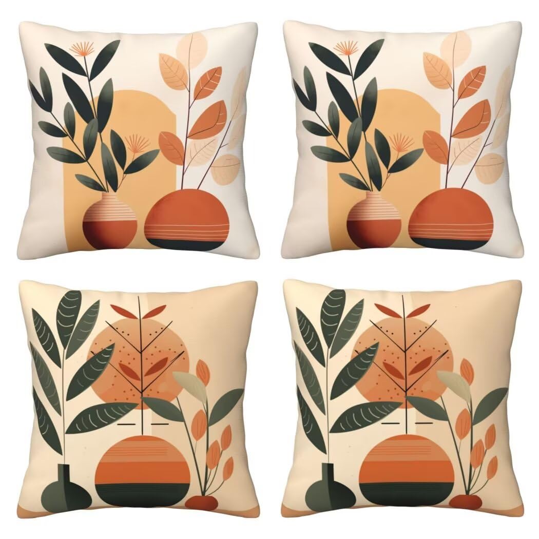 Kissenbezug 50x50 4er Set Leinen Kissenbezüge Vintage Dekorative Sofakissen Zierkissen Botanisch Couchkissen Outdoor Kissen Zierkissenbezüge Deko Kissen für Sofa Schlafzimmer Wohnzimmer Balkon -LI396