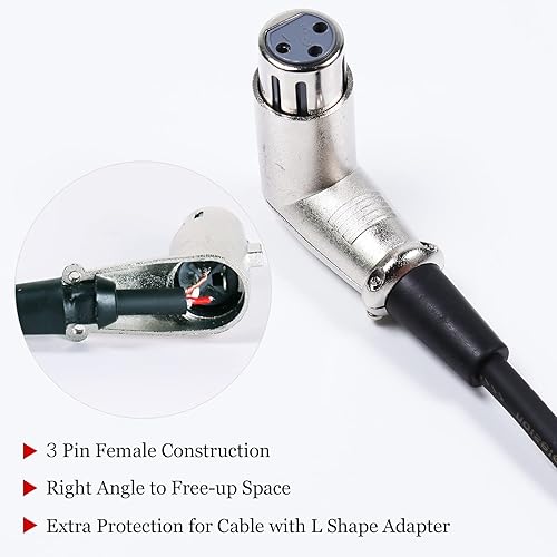 Miniatura 3 de Paquete de 2 cables XLR macho a hembra en ángulo recto de 30 pies - 2 cables de conexión de audio de micrófono XLR equilibrado de 3 pines de 30 pies