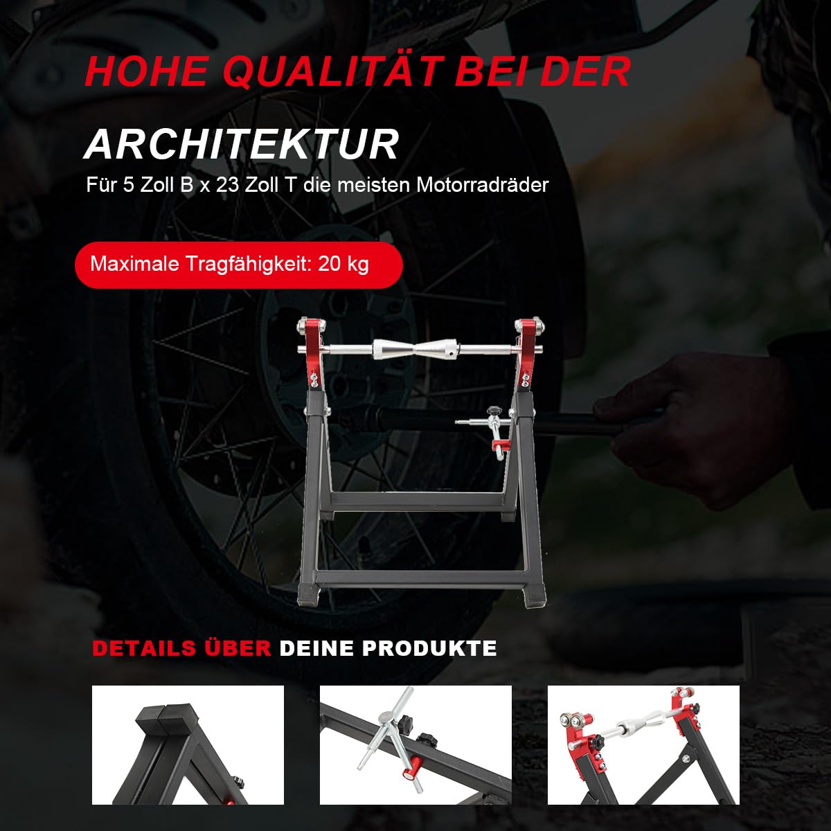 5 * 23 Radwuchtmaschine, Motorrad-Radauswuchtmaschine Rad Static Balancer Zentrierständer Halter, Auswuchtvorrichtung Wuchtmaschine Wuchtbock Auswuchtgerät, faltbares Design