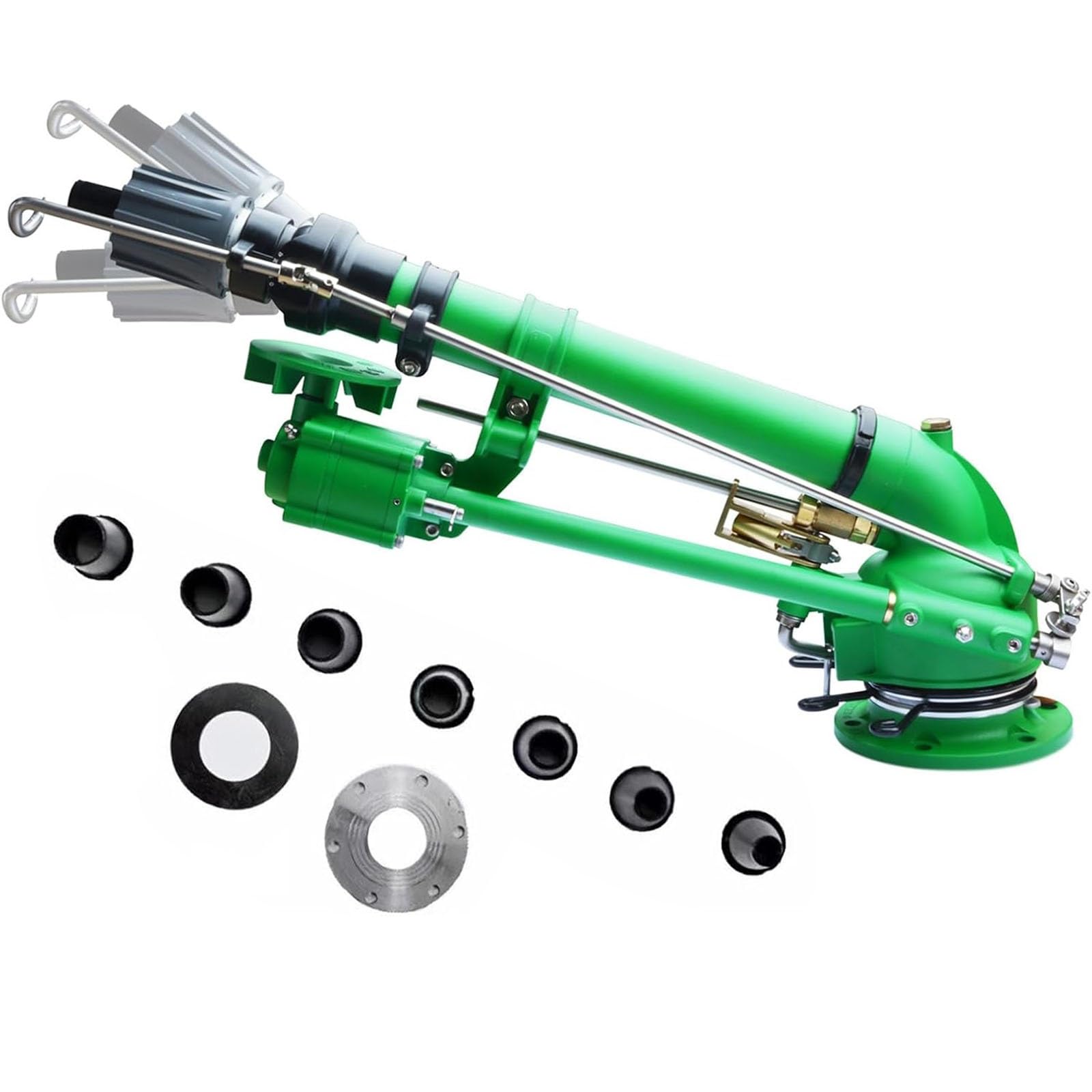 Canon De Lluvia 2 Pulgadas Con Impacto Ajustable, Rotación 360° Y Riego Área Grande, Aspersor Agrícola Con Kit De Boquillas Para Jardín Césped Campo Y Control De Polvo