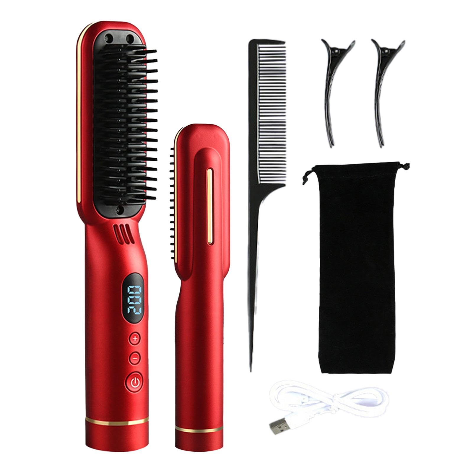 Cepillo Alisador peloi - Sin Cable Plancha De peloi Flequillo Eléctrico | Cepillo Alisador De Barba Con 3 Niveles De Temperatura | Peine De Peluquería Multifuncional Para Diferentes Tipos De Cabello