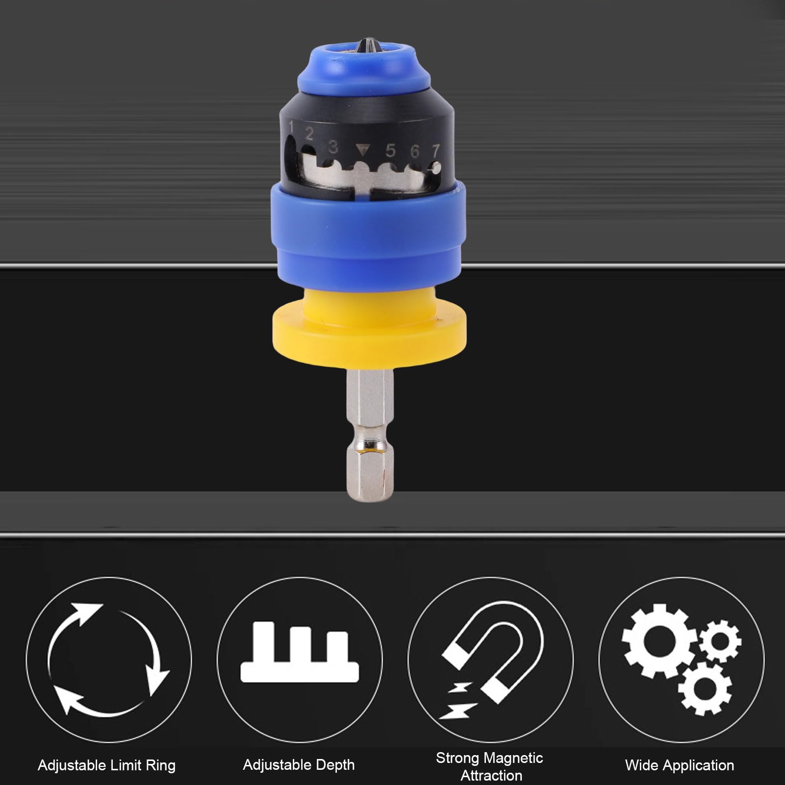 Asixxsix Portapuntas para destornillador con imán potente integrado, ajuste de profundidad de tornillo de 2 a 8 mm con caja de almacenamiento para tareas de taladrado y fijación