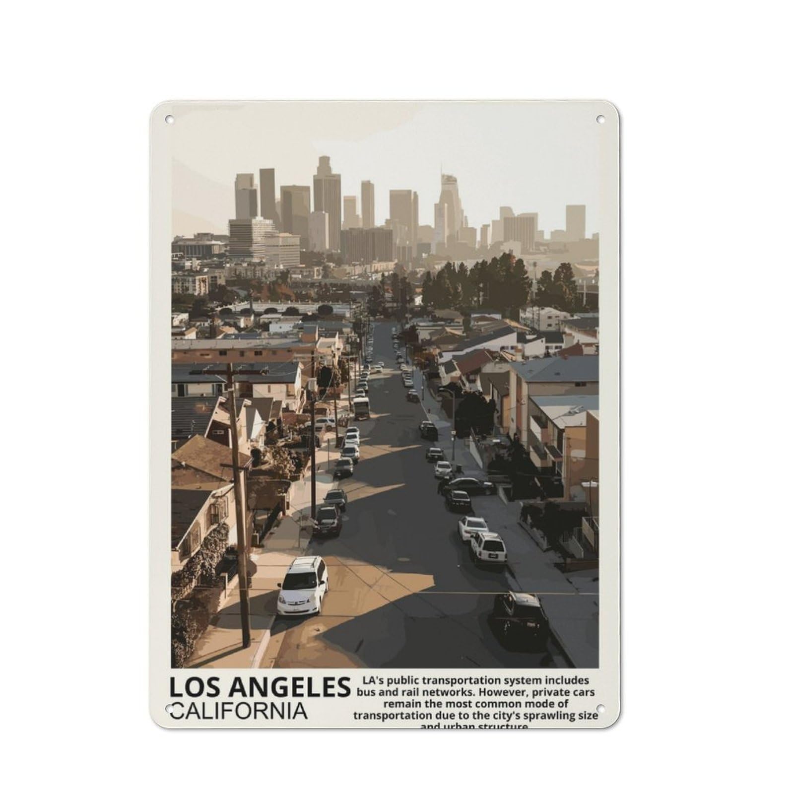 Junmoney Los Angeles City Retro Metal Wall Sign 40X30cm With For Garage Wall, Suited To Garage Decor Collectors