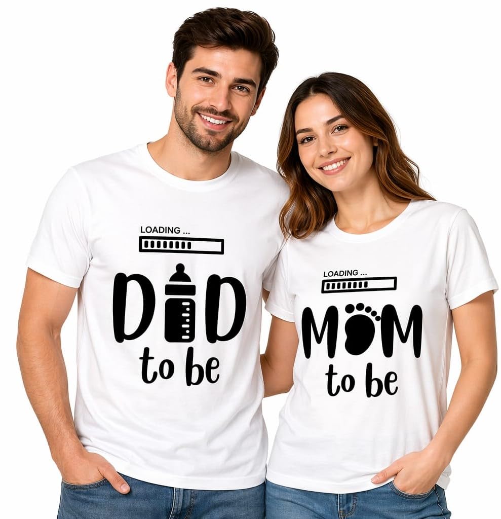 lezoir Mom Dad to be Design 06 Printed 100% Biowash Cotton White Unisex Couple T-Shirt-picture-42