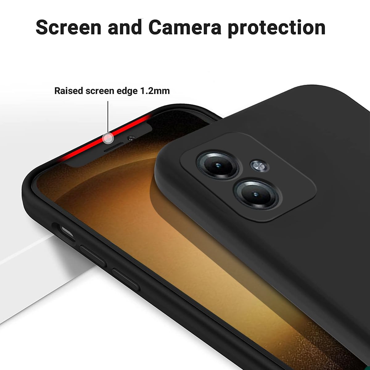 Ivoler Funda Para Motorola Moto G15 / G15 Power Con 2 Piezas Cristal Templado, [Protección Militar] Carcasa Protectora Antigolpes, Fina Suave TPU Silicona Caso Anti-Choques Antihuellas Case, Negro
