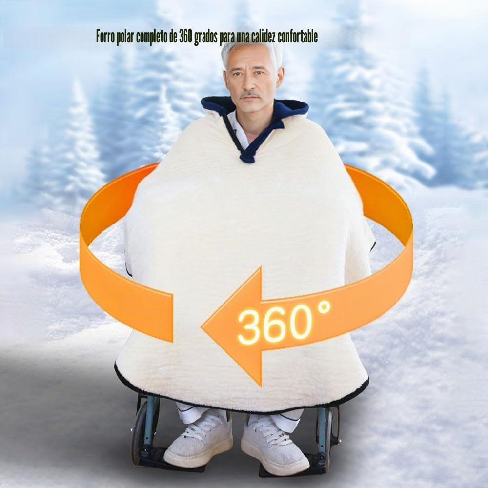 Manta para Silla de Ruedas con Capucha – Poncho Cálido Forrado de Felpa Antifrío para Adultos, Mayores y Personas con Movilidad Reducida, Capa Térmica de Invierno Gray