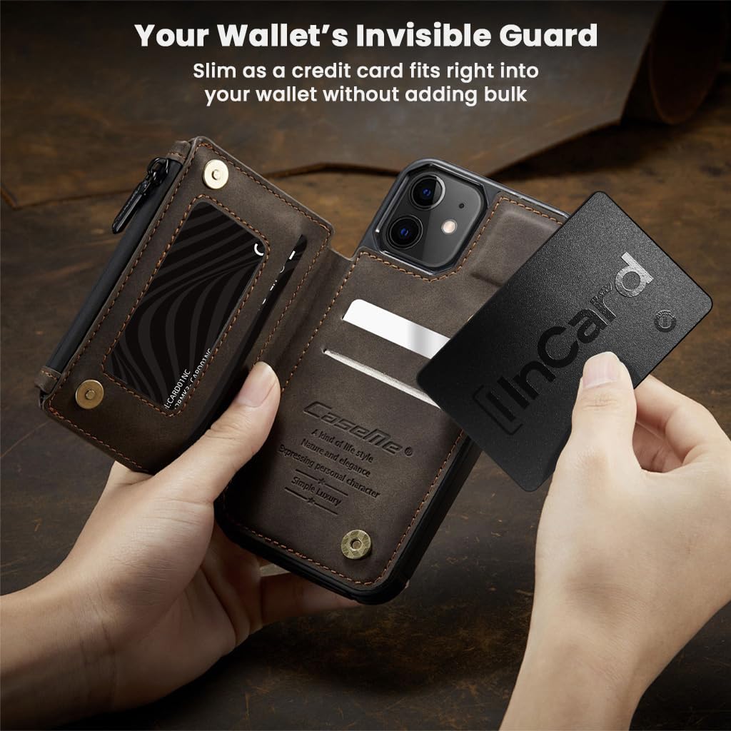 Hand inserting the slim InCard Finder into a wallet slot