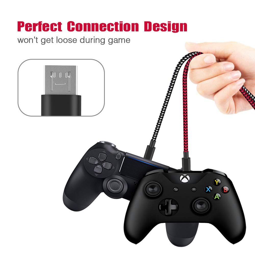 amLifestyle zestaw 2 nylonowych kabli do ładowania PS4, kabel micro USB, kabel do ładowania micro USB, kabel kontrolera, kabel USB do Microsoft Xbox One/One S, kontroler PS4