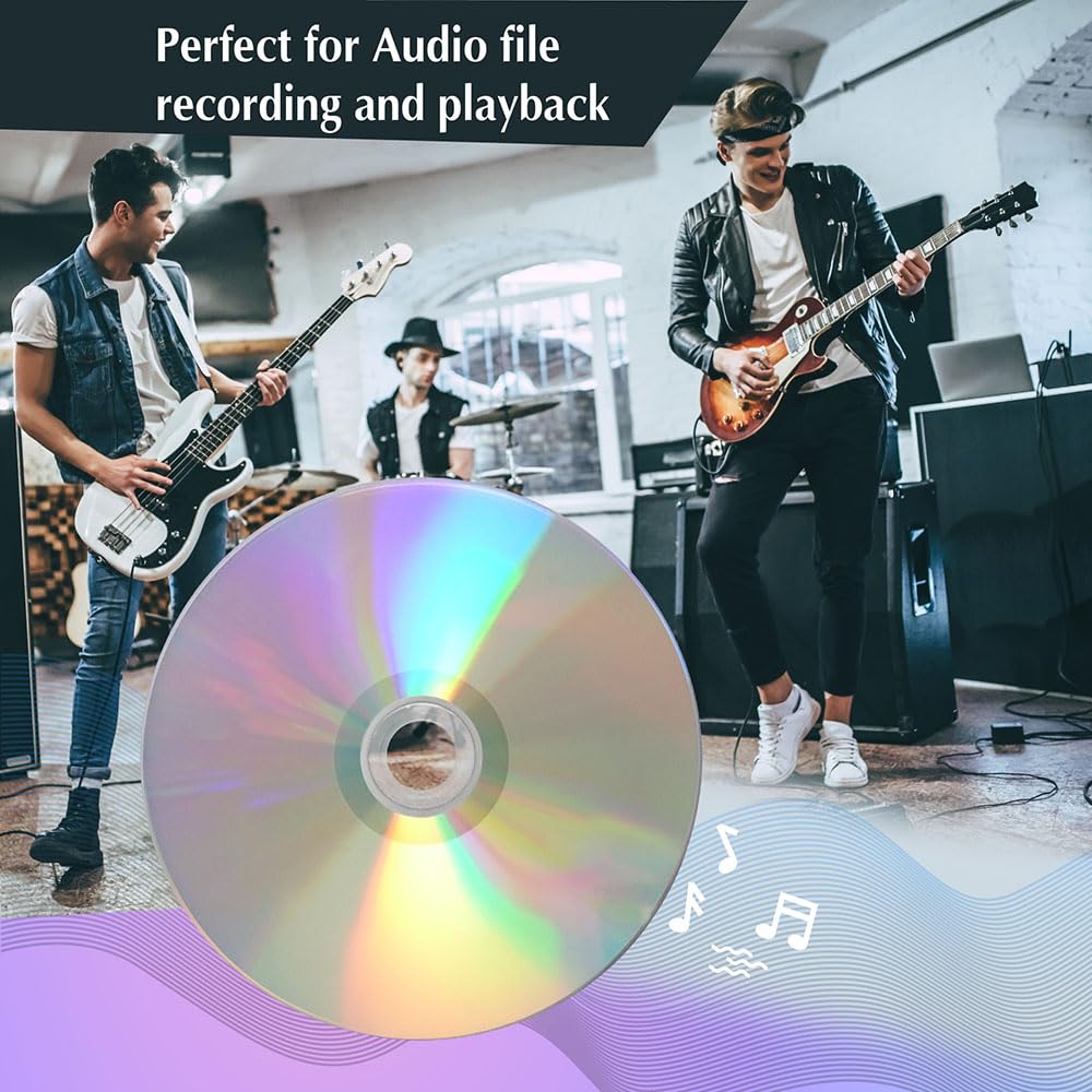 CD-R 700 MB 52 x glänzende silberne CDs für Musik und Daten – 100 Stück leere CD-R Discs zum Brennen, Aufnehmen und Speichern (kein Behälter)