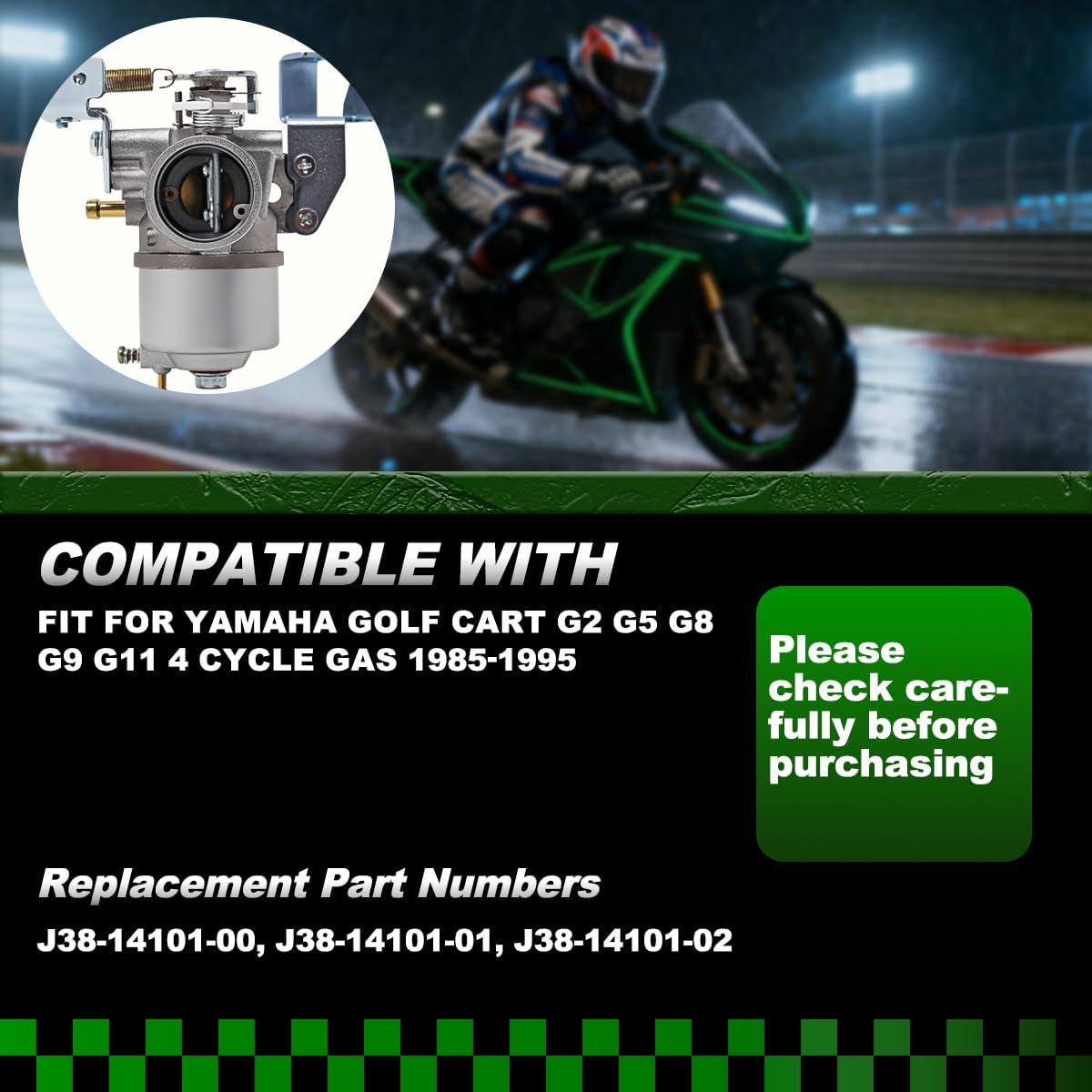 J38-14101-02 Carburetor Fit for Yamaha Golf Cart G2 G5 G8 G9 G11 4-Cycle Stroke Engine 1985-1995 Carb Replace J38-14101-01 J38-14101-00 with Fuel Pump & Intake Pipe
