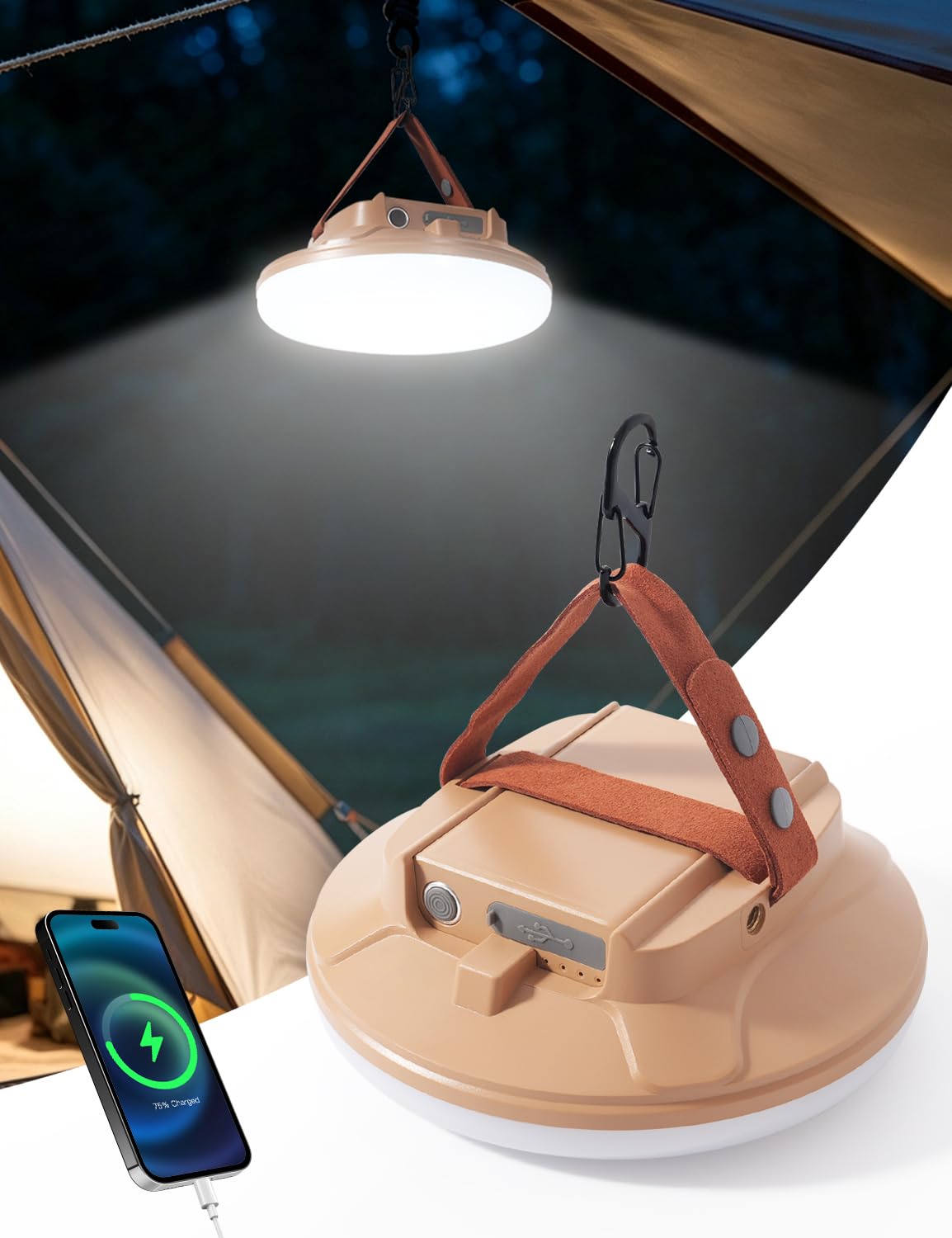 CREATE BRIGHT Lampes de camping, lampes de tente pour camping, lanterne de camping LED rechargeable avec 4 modes d'éclairage et support sur trépied, lumière de tente étanche pour urgence, extérieur