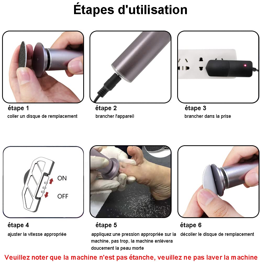 Râpe à Pieds Pédicure Electrique Anti-callosité Lime Pieds Electrique pour Corne (Vitesse Réglable) avec 60 Tampons de Remplacement pour Femmes Hommes Pédicures, Pas Besoin de Batterie (Gris Argent)