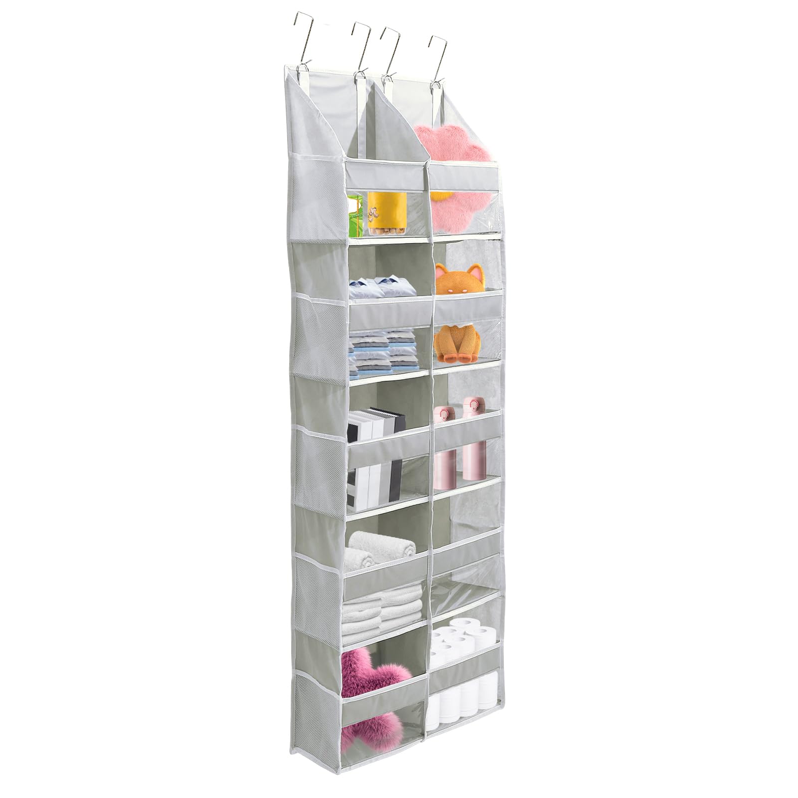 Hevtsde Over the Door Organizer 5 Tiers Nonwoven Behind Door Organizer with 10 Compartment and Visible Window for Home Office Bathroom Bedroom(White grey,1)