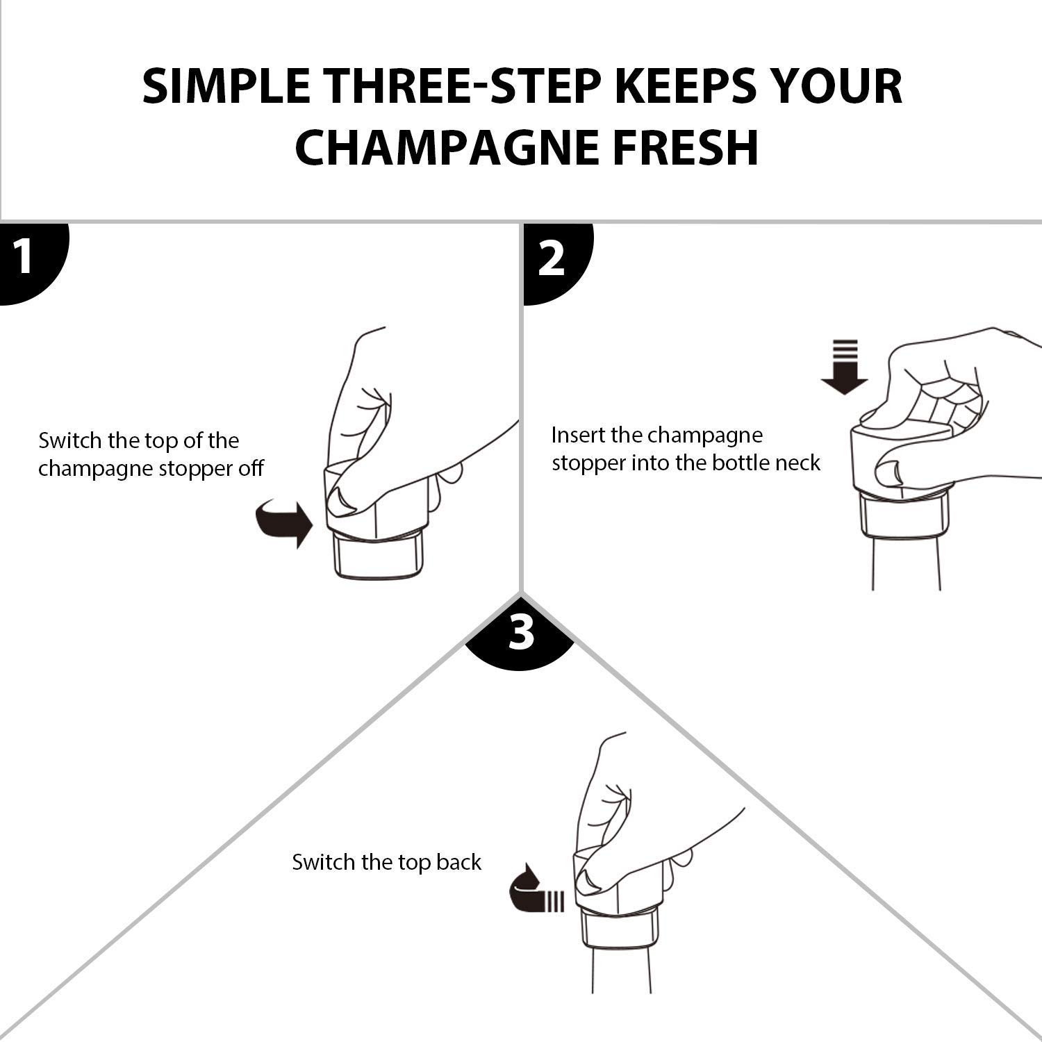 CHEER 7717-W401-029 Bouchon de champagne en acier inoxydable refermable anti-fuite pour prosecco étincelant – Meilleur accessoire pour la maison et les fêtes