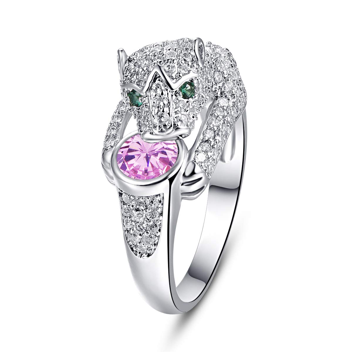 Emsione 925 Sterling Silver Plated Created Pink Topaz Animal Leopard Pave Wedding Engagement Eternity Ring for Women Men Size 8 Color Pink