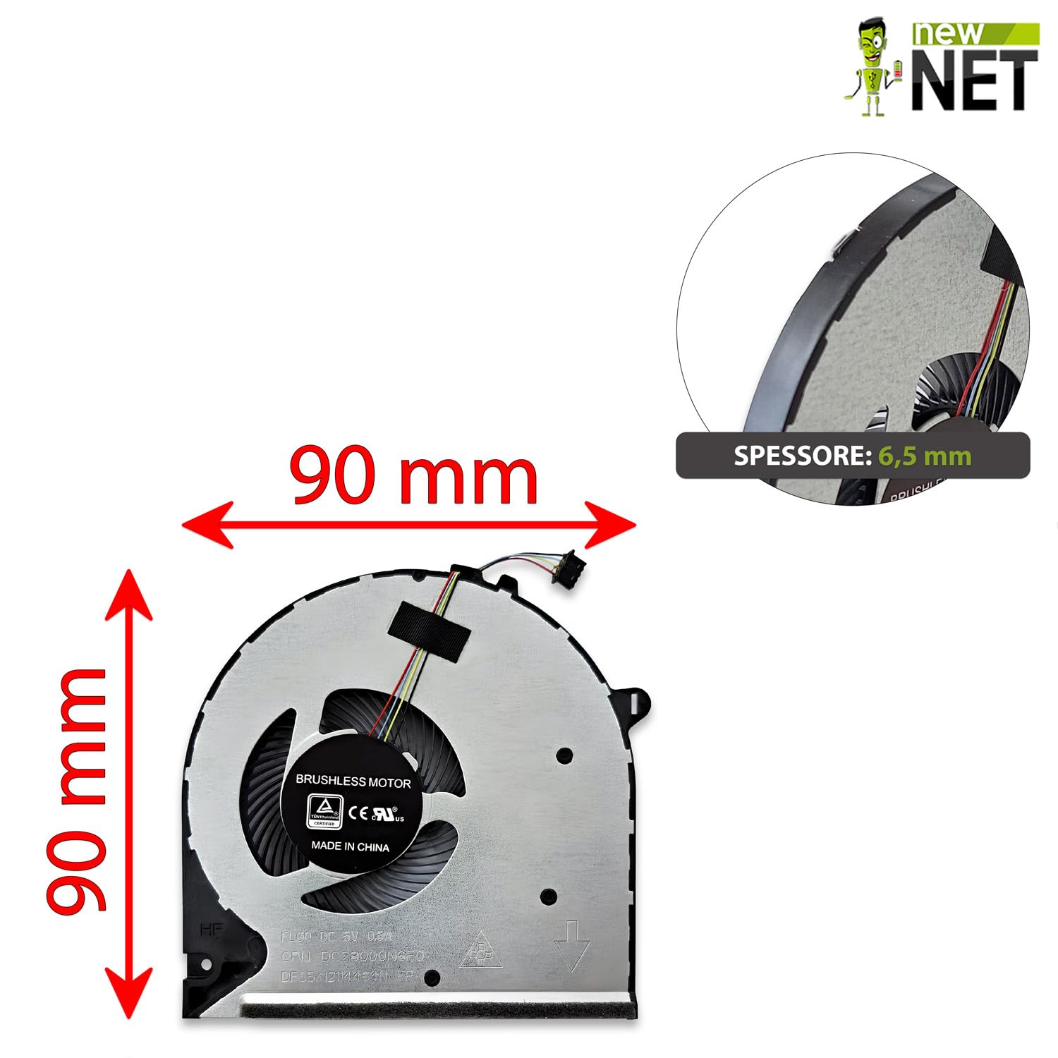 New Net - Ventola CPU Fan compatibile con HP 15-dw, 15-gw, 15s-dr, 15s-du, 15s-dy, 15s-gr, 15s-gu, 15t-dw, 15z-gw, 250 G8, 250 G9, 250R G9, 255 G8, 255 G9, 256 G8 [4 pin - diametro 55 mm]