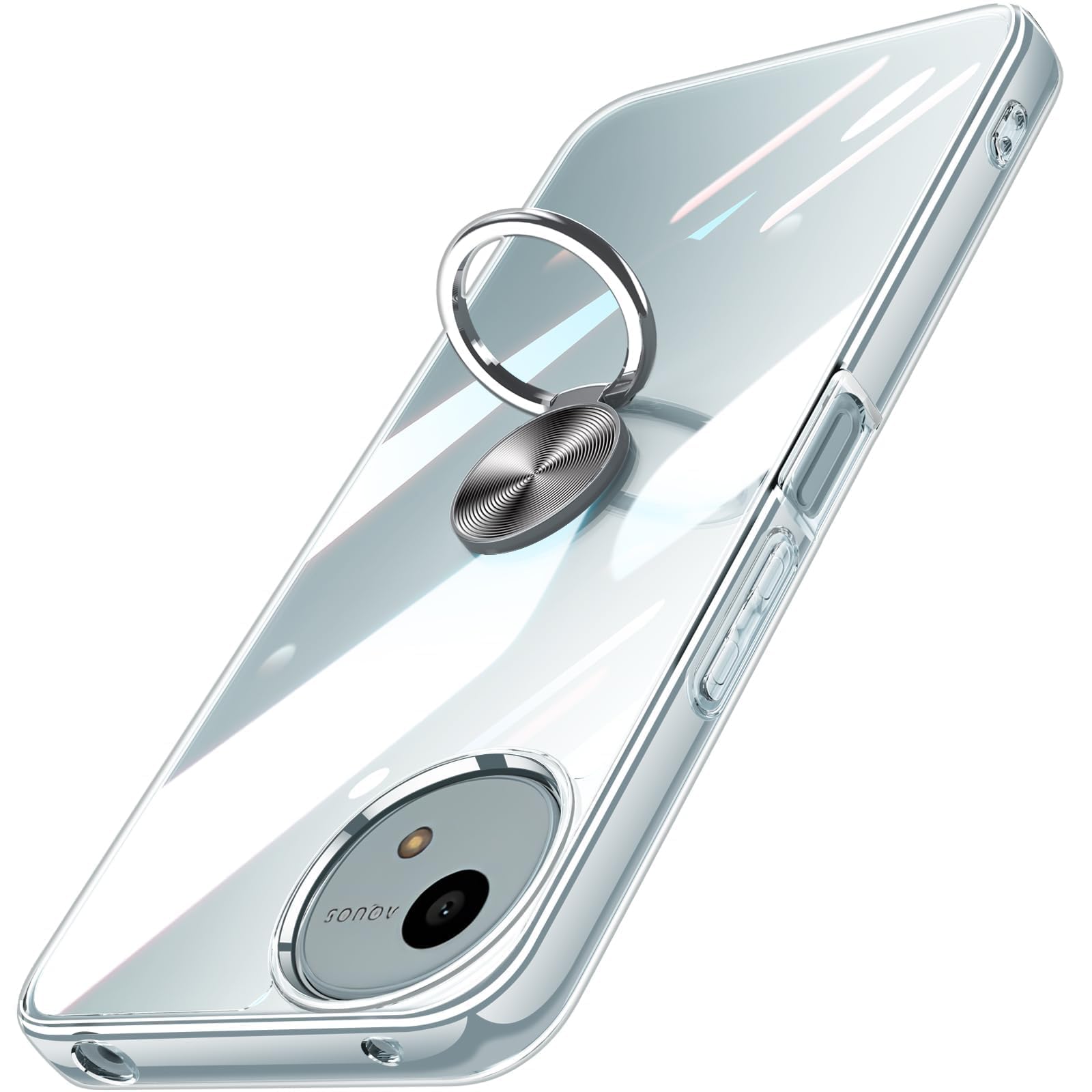 AQUOS sense9 / sense10 ケースリング付きアクオスセンス9 / センス10 / SH-53E / SH-53F / SHG14 / SH-M29 / SH-M33 用 カバー クリア リング付き 透明 おしゃれ OURJOY スマホケース メッキ加工 ソフトケース 耐衝撃 軽量 薄型 ストラップホール付き スタンド機能 車載ホルダー対応 携帯ケース・クリア