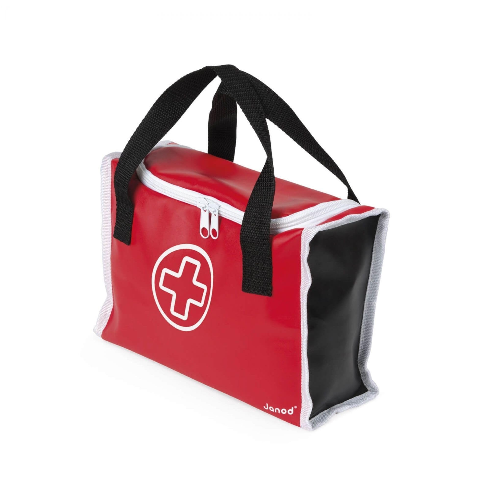 Janod - Malette de Docteur Enfant - 10 Accessoires en Bois Massif Inclus - Jouet d'Imitation - Dès 3 Ans, J06513, Rouge