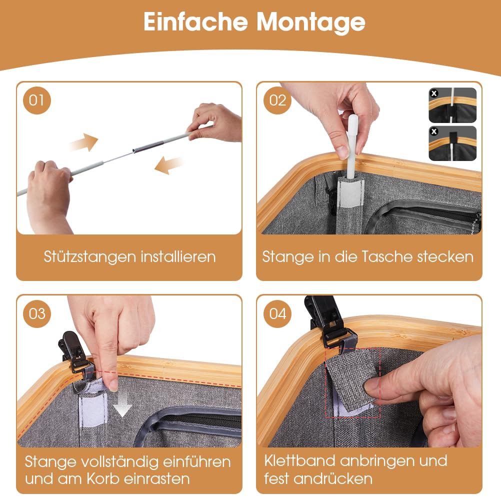 OUSFOT Gelber Sack Ständer 100L, Gelber Sack Mülleimer Integrierte 4 Clips Doppelgriffe Reißverschlussdesign auf der Rückseite Grau, für Wohnzimmer, Küche 【Keine Innentasche】