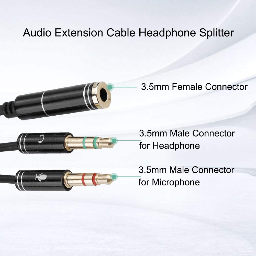 Tonysa Przedłużacz słuchawek 3,5 mm żeński na podwójny 3,5 mm męski rozdzielacz słuchawek mikrofon kabel do słuchawek adapter linii do gier muzycznych połączeń głosowych