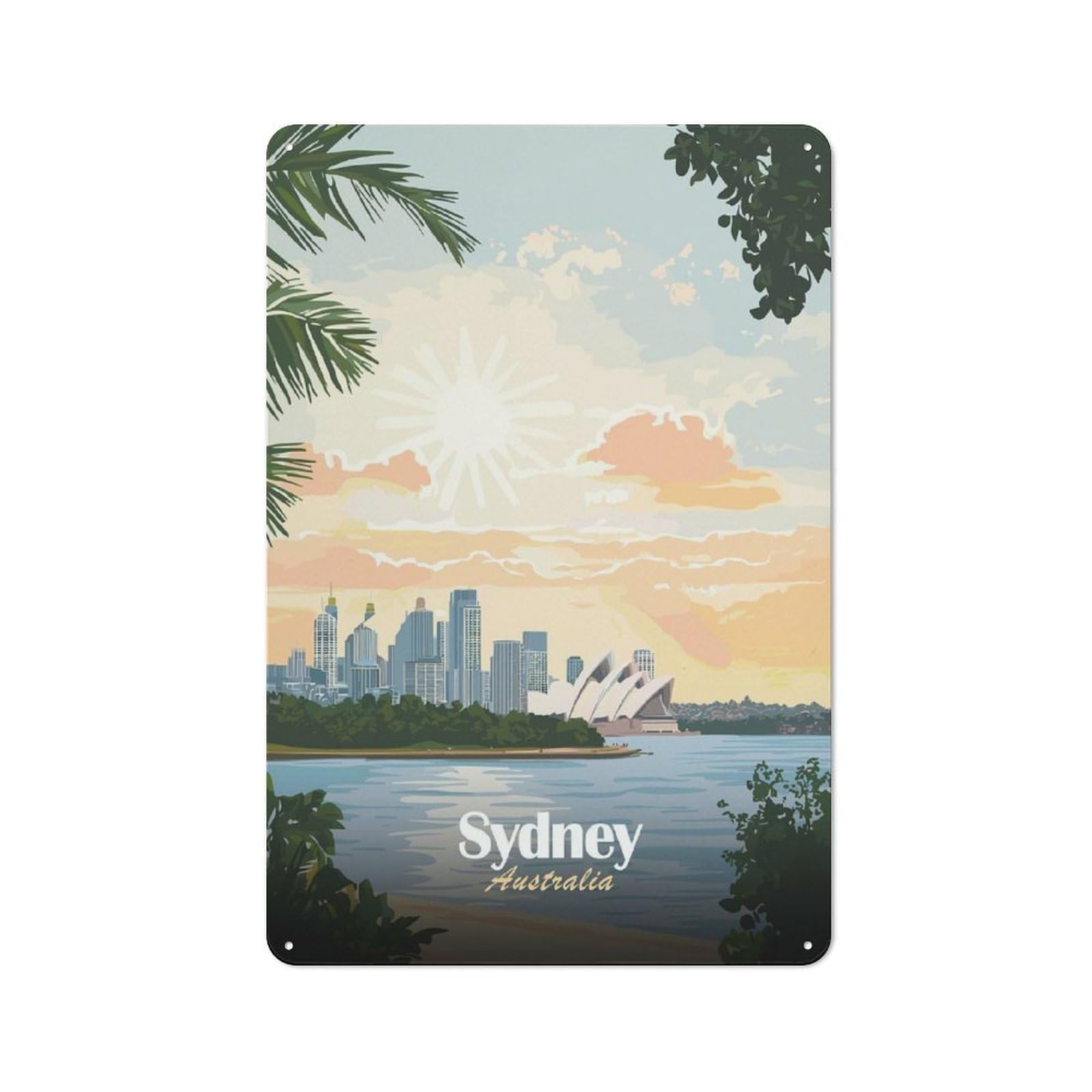 Junmoney Style-11 Farmhouse Metal Sign With Sydney Opera House Sunset Design 30X20cm, Rustic Country Wall Plaque For Cottage, Kitchen, Hallway Or Breakfast Nook