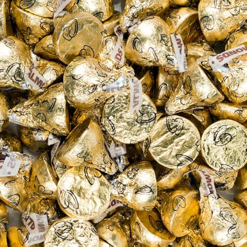 90 Pieces Gold Foil Milk Chocolate Almond Kisses With Free Exclusive Celebrate Stickers For Party Favors, Candy Buffets & Gift Bags For Any Occasion (14.4oz Bag)