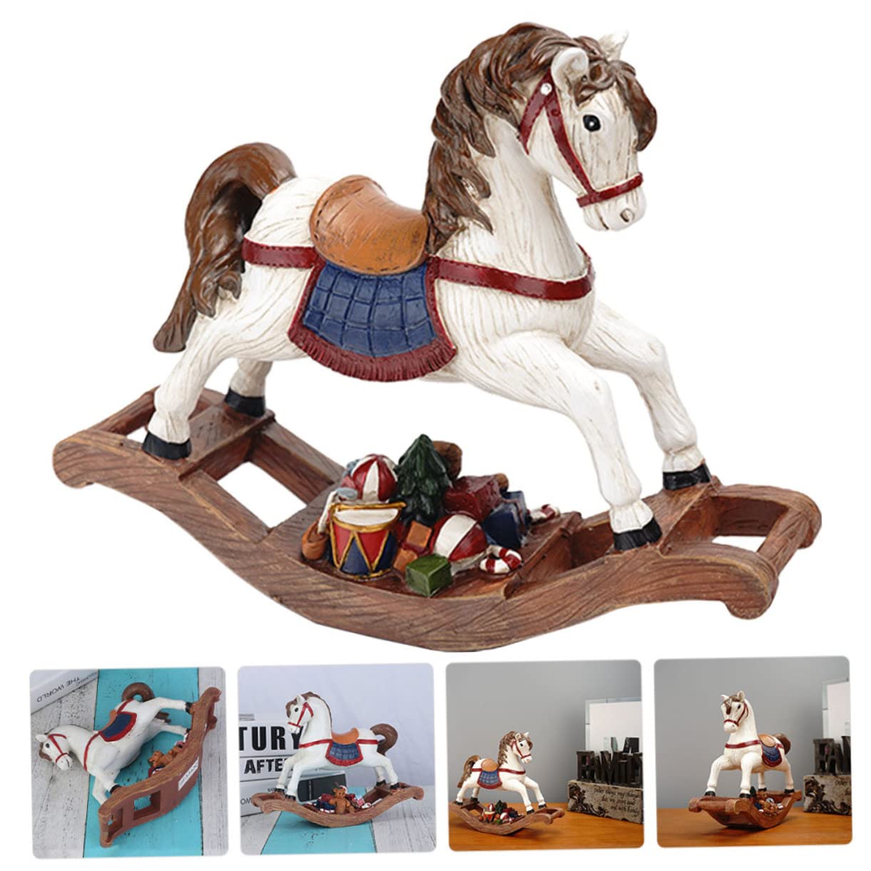 Resin Schaukelpferd Weihnachtsschmuck Tischdeko für Weihnachten Lustiges Hobbyhorse Ornament für Wohnzimmer und Schlafzimmer Weihnachtsdekoration für Zuhause