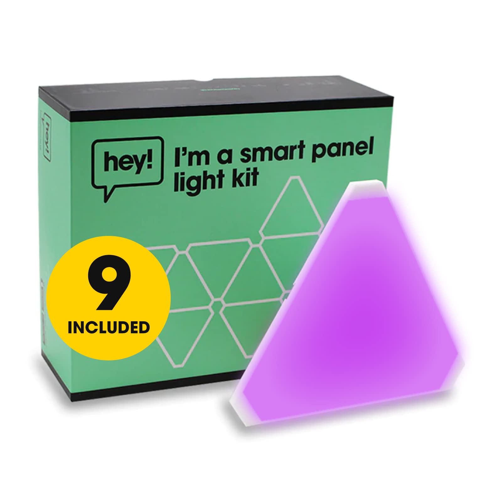 hey! Smart Panel Lighting Kit – Dimmable, 2700k – 6500k RGBW Colour Changing Triangle Wall Lights, Works with Alexa/Google Home, 100-240V, 36W, A+ Energy Rating, App Controlled (9 Piece Kit)