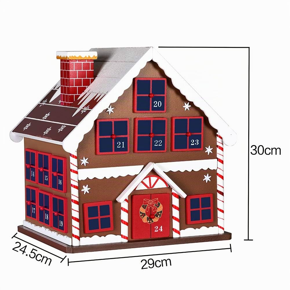BAKAJI Calendrier de l'Avent de Noël en bois avec 24 tiroirs numérotés pour surprise, décorations de Noël, maison