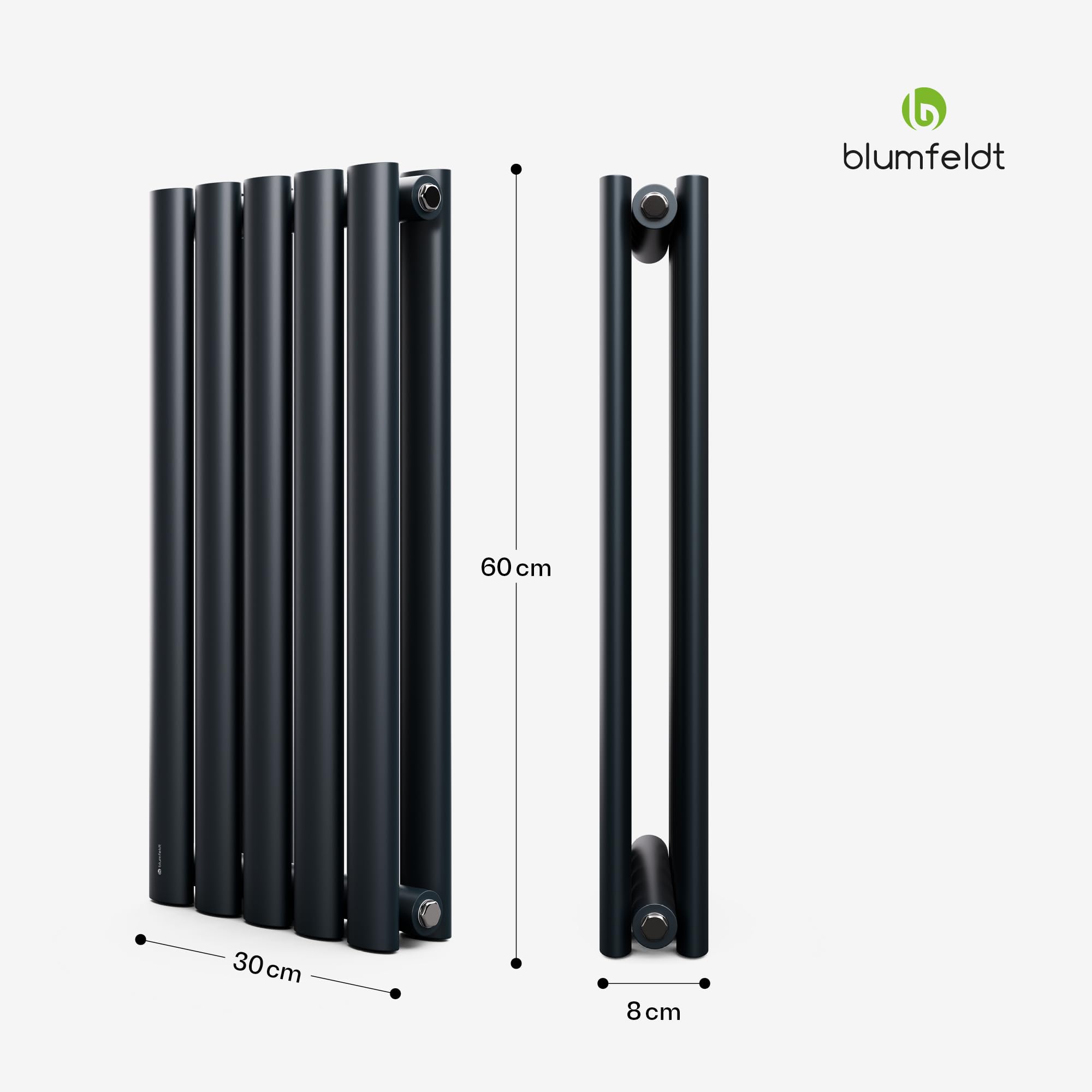blumfeldt Radiateur Mural - 360 W Design Mural, Acier Thermolaqué, Double Couche, Raccordement Central ½, Installation Murale Facile, pour Salle de Bain, Salon & Bureau, 60x30 cm, Anthracite