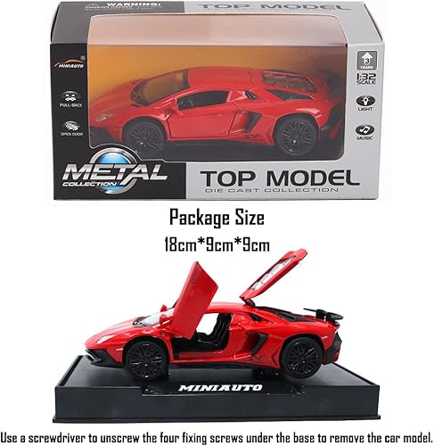 Miniatura 5 de Vehículos de juguete modelo Red Aventador Pull Back Diecast con luz y sonido