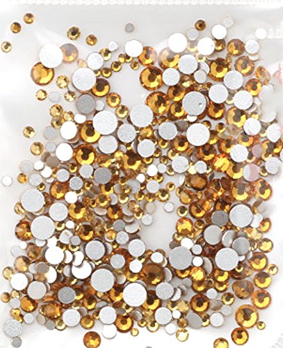 500 pcs Rhinestones Flat Back Artificial Gems Round Glass Crystal 6 Mixed Sizes 1.6-3.2 mm for Nail Art Phone Stationary Card DIY Flatback Glass Glue Fix GreatDeal68 (Topaz)