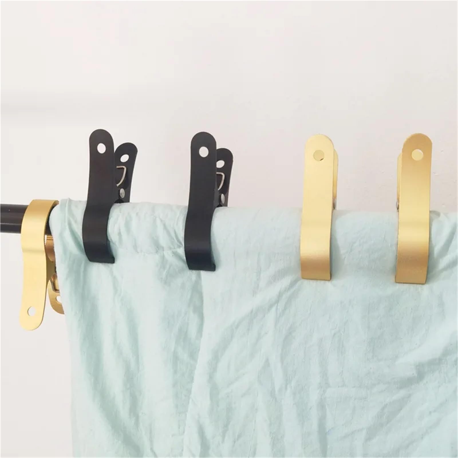 Mollette in legno, 6 pezzi, mollette per bucato, in lega di alluminio, mollette per asciugamani, ganci in metallo per sciarpe e scarpe (nero)