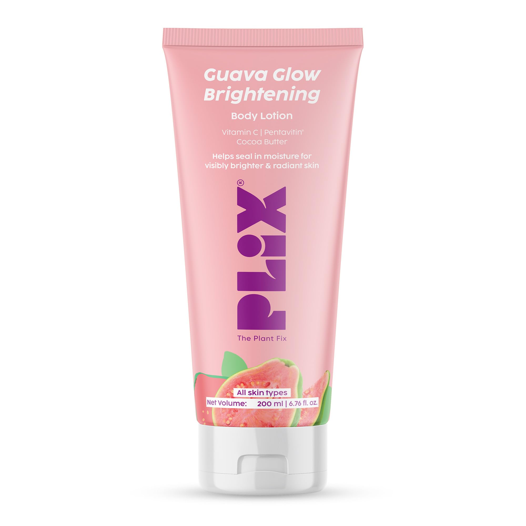 PLIX - THE PLANT FIX Guava Glow Brightening Body Lotion | Hydrates, Brightens & Evens Skin Tone | Vitamin C, Shea & Cocoa Butter | Lightweight Daily Care | 200 ml