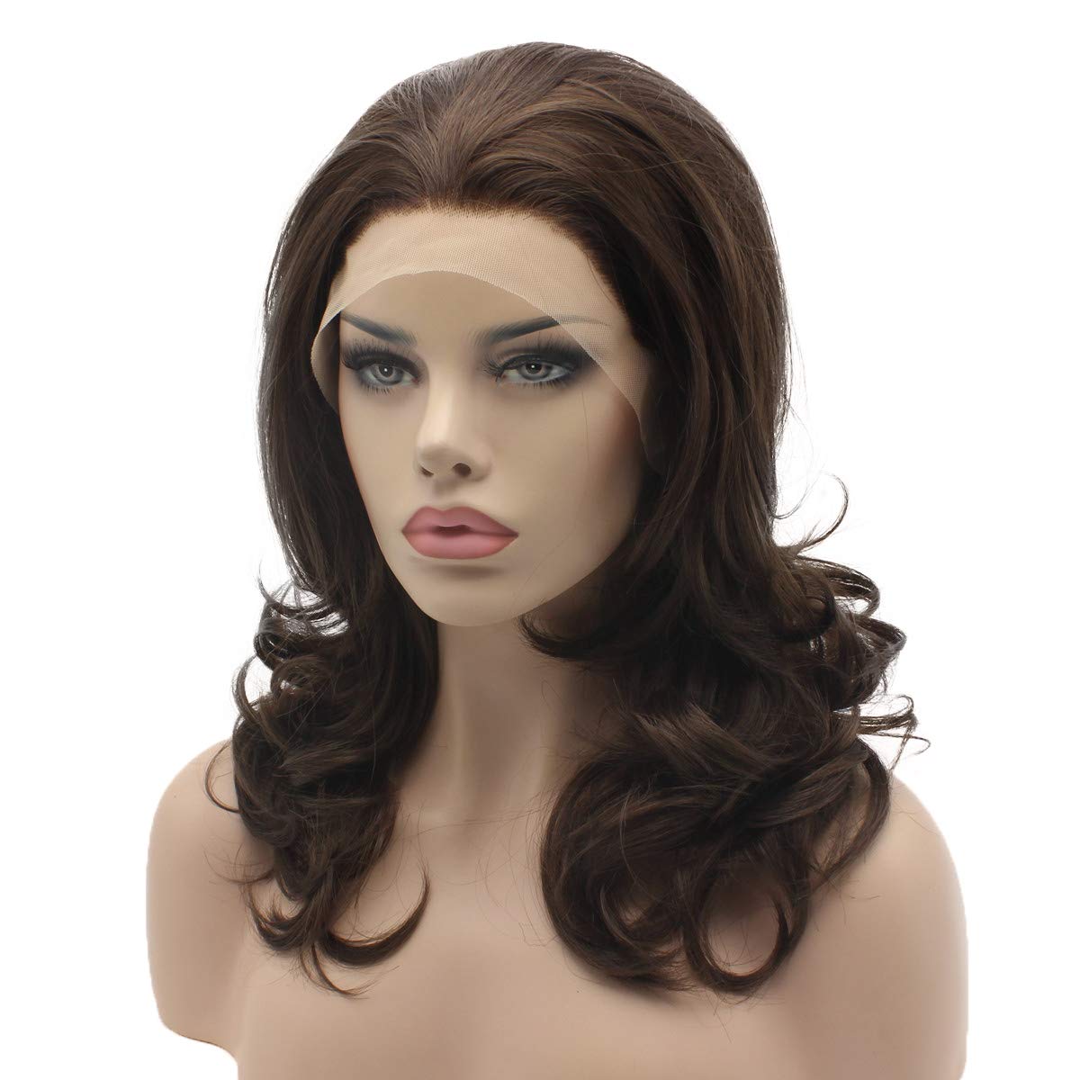 Lushy Medium Length 16inch Ash Brown Mix Wig Heat Friendly Heavy Density Synthetic Lace Front Wig