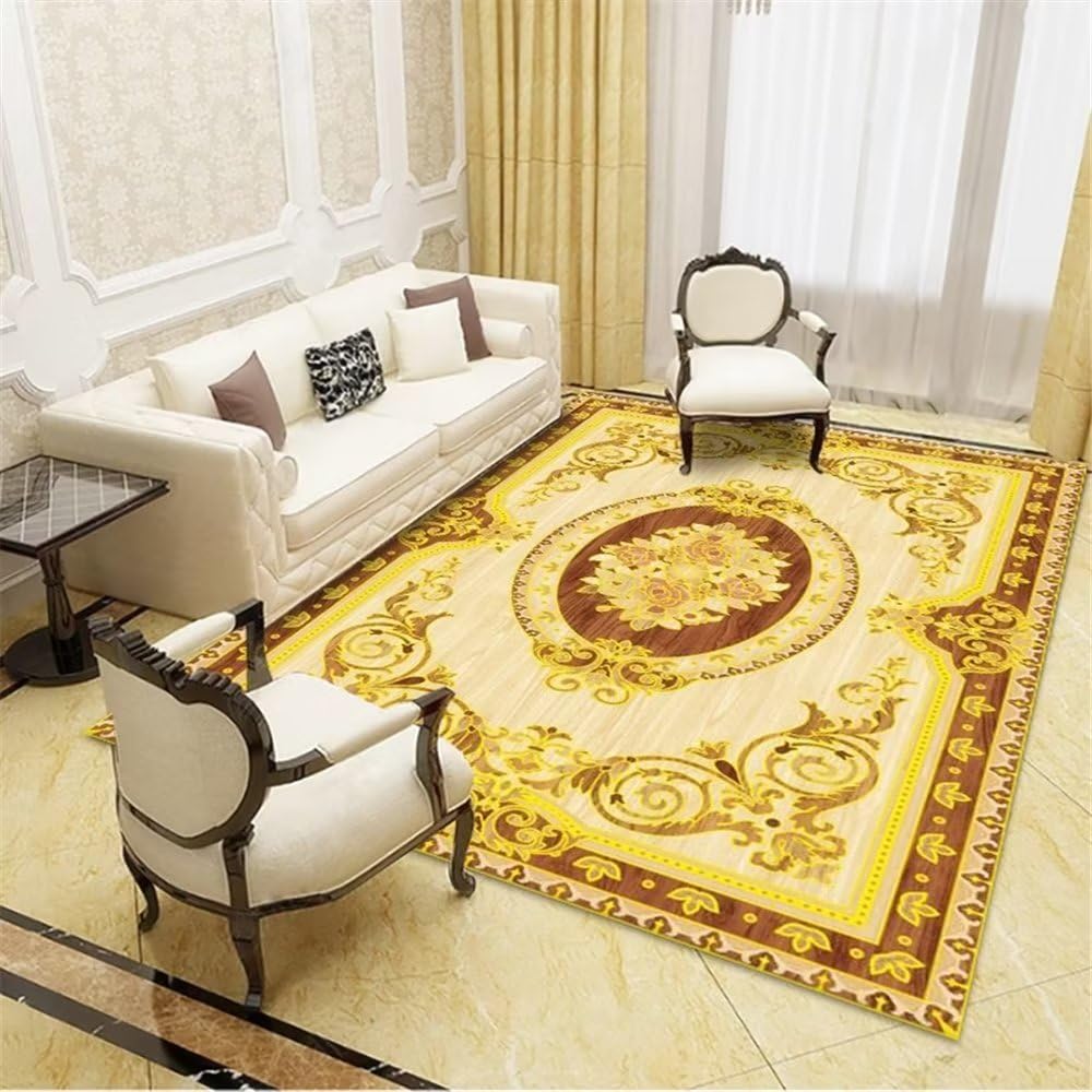 Tapis de salon jaune et descente de lit géométrique 120x180cm pour chambre à coucher