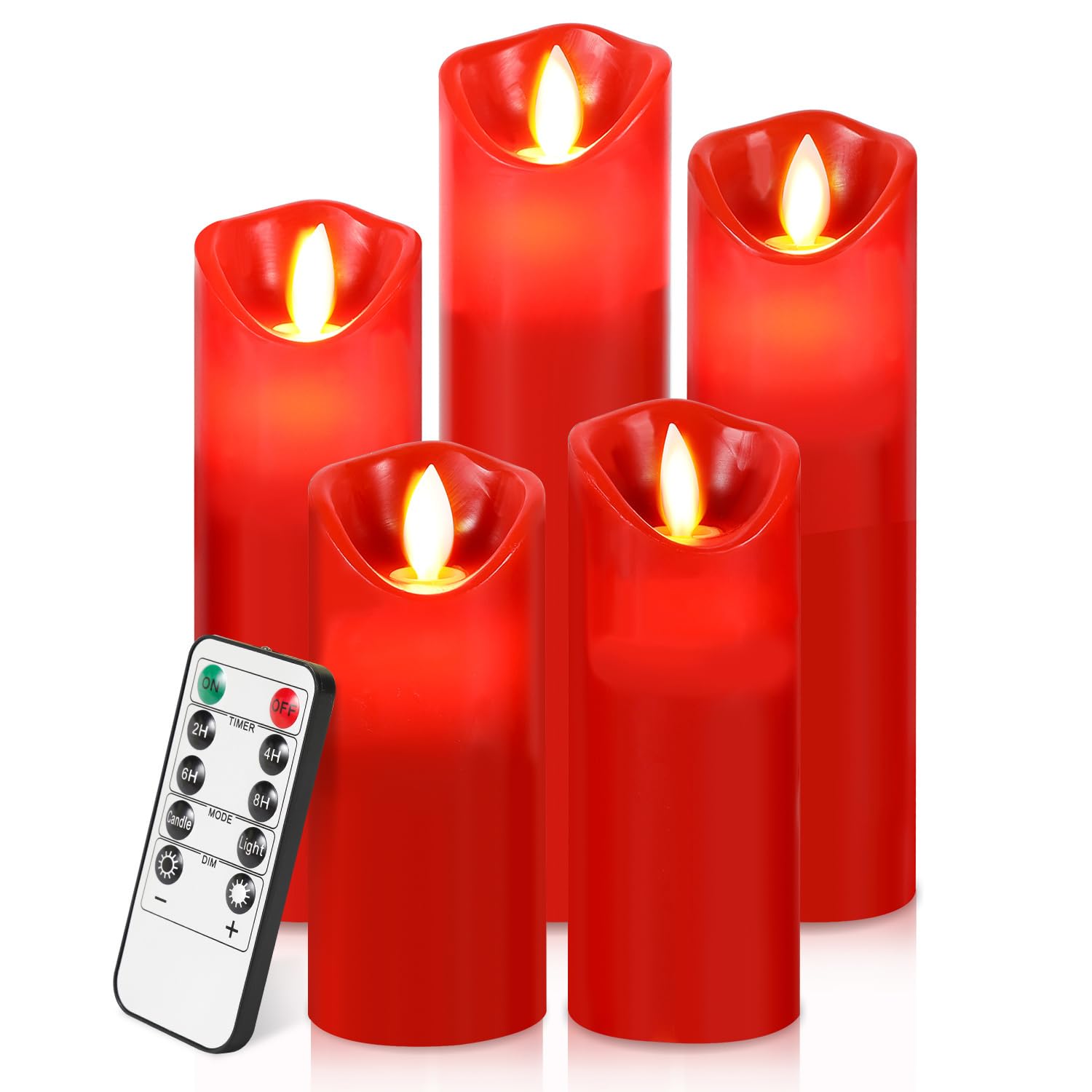 Czerwone świece LED z pilotem zdalnego sterowania, 5 sztuk, zasilane bateriami, zestaw migoczących świec, realistyczne, bezpłomieniowe świece na Boże Narodzenie, imprezę, świąteczną
