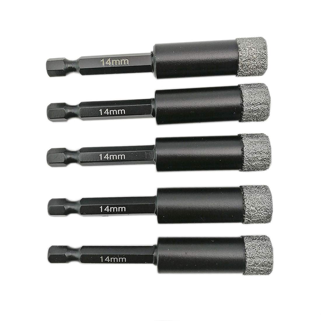 Shdiatool - Punte diamantate per trapano, 5 pezzi, 14 mm, con codolo esagonale, cambio rapido, per piastrelle in porcellana, ceramica e marmo
