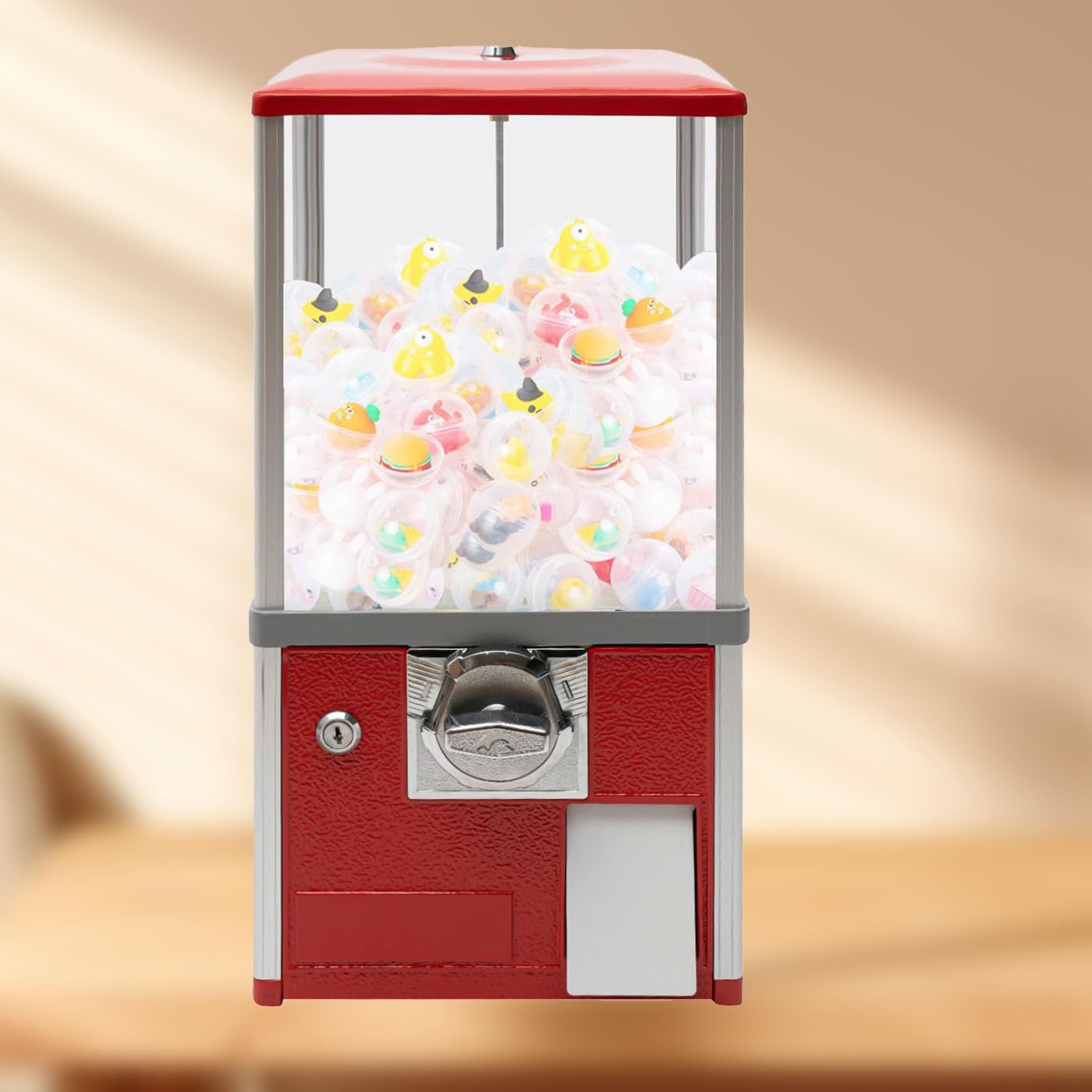 Verkaufsautomat mit Münzeinwurf,Großer Bonbon und Kaugummiautomat,Münzbetriebener Süßigkeitenautomat,Automatischer Kapsel Automat für Einzelhandelsgeschäfte,für Kapselspielzeug mit 4,5-5,5cm(Red,1 EUR