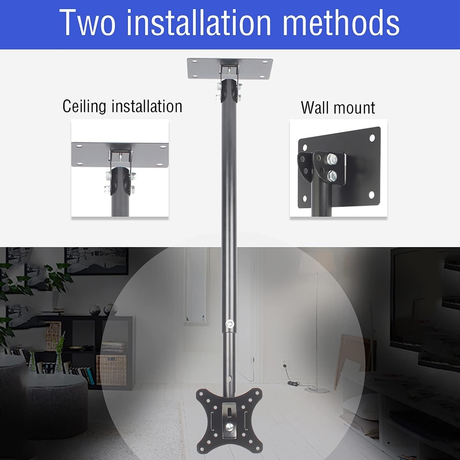 Supporto Da Soffitto Per TV LCD Telescopico E Girevole - Supporto Da Soffitto Per TV Con Inclinazione Regolabile, Per Montaggio A Parete Per TV Da 12-27 Pollici, VESA Massimo 200x200mm(2M)