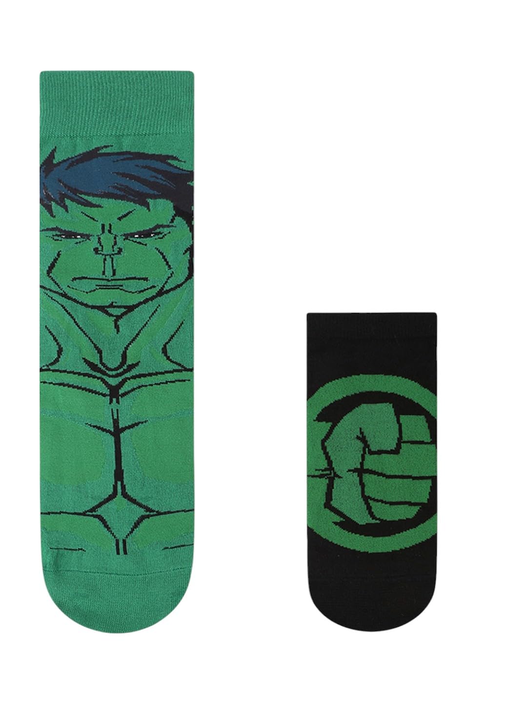 SocksXpress Marvel Character Cotton and Spandex Crew & Lowcut Socks for Men- THE INCREDIBLE HULK (Pack of 2)(Free Size) Green & Black