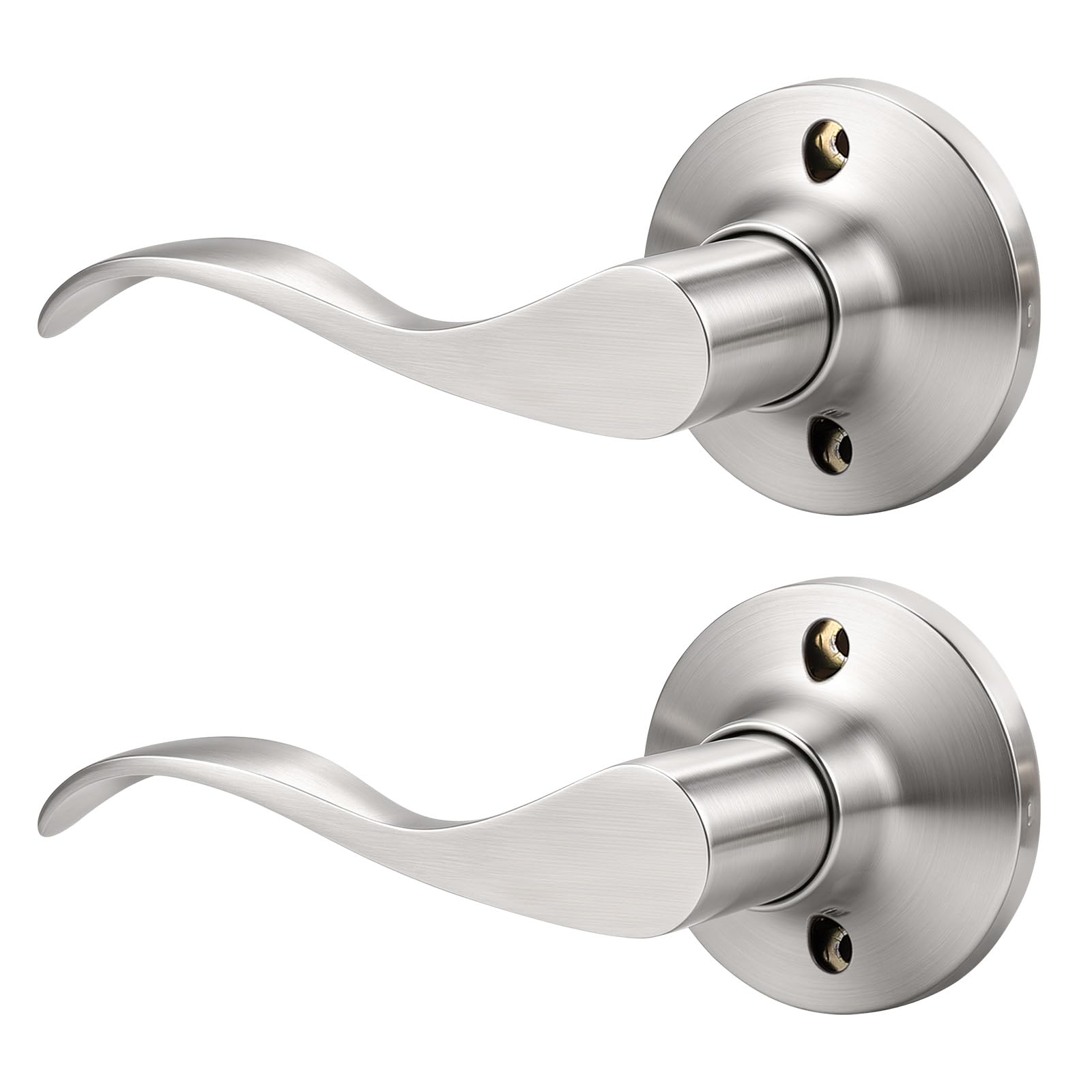Mengico 2 Pack Satin Nickel Dummy Door Lever, Single Left Side Door Handle for Closets, Non-Turning Pull Only Lever Set, Wave Style Interior Door Knob