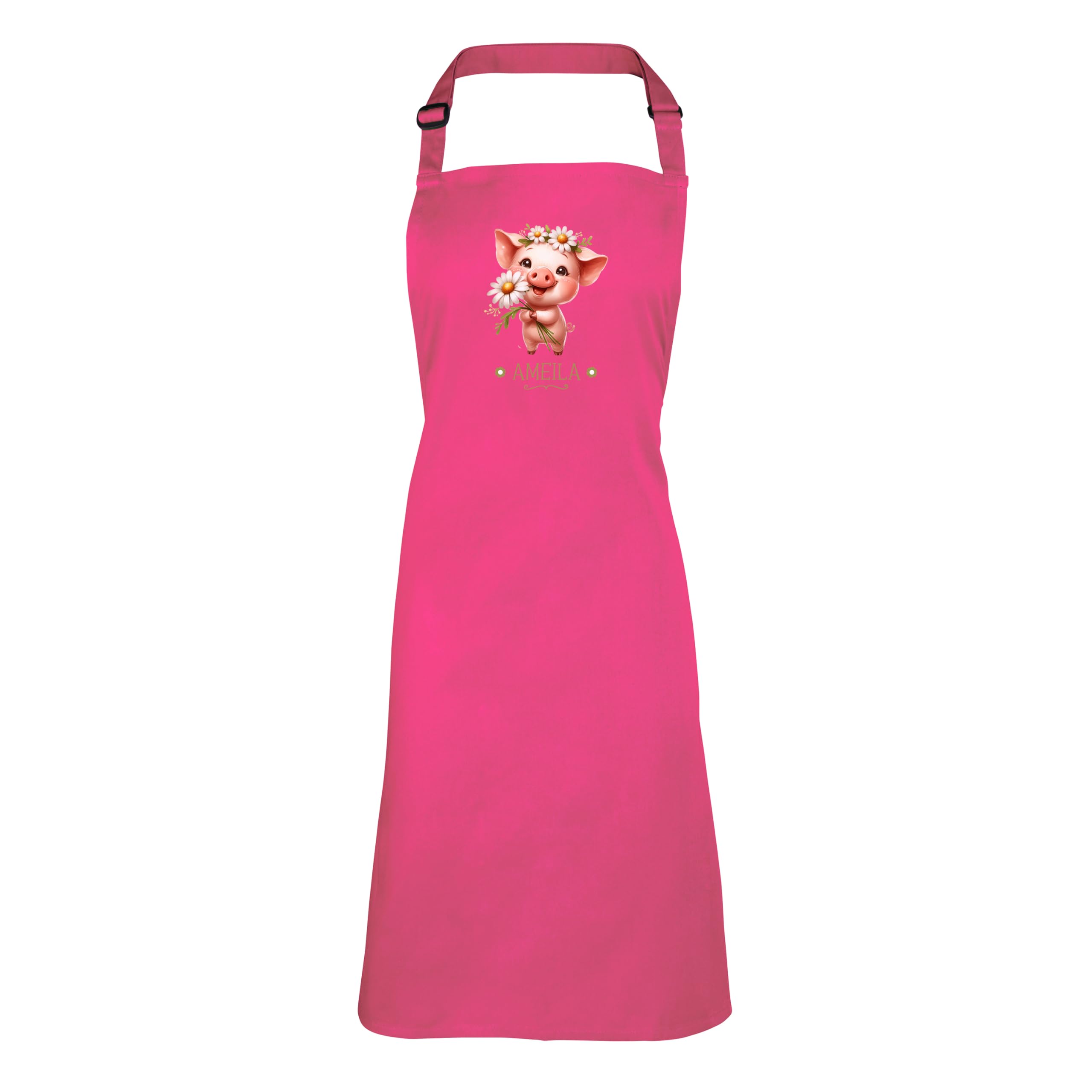 Shopagift Personalised Pig Daisy Flower Apron Mens Womens Cooking BBQ Chef DIY Cook - Pink