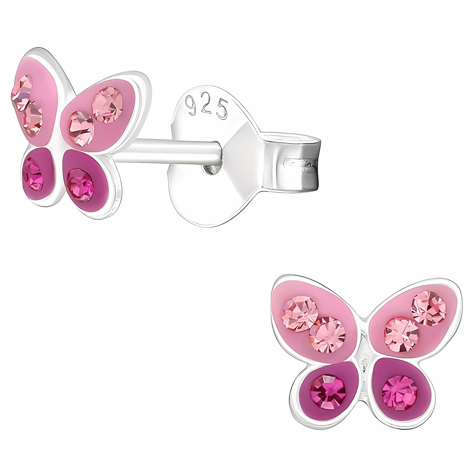 Aww So CuteBaby Girl's 92.5 Sterling Silver Butterfly Stud Earrings Pure Silver (Er1365) Free Pink