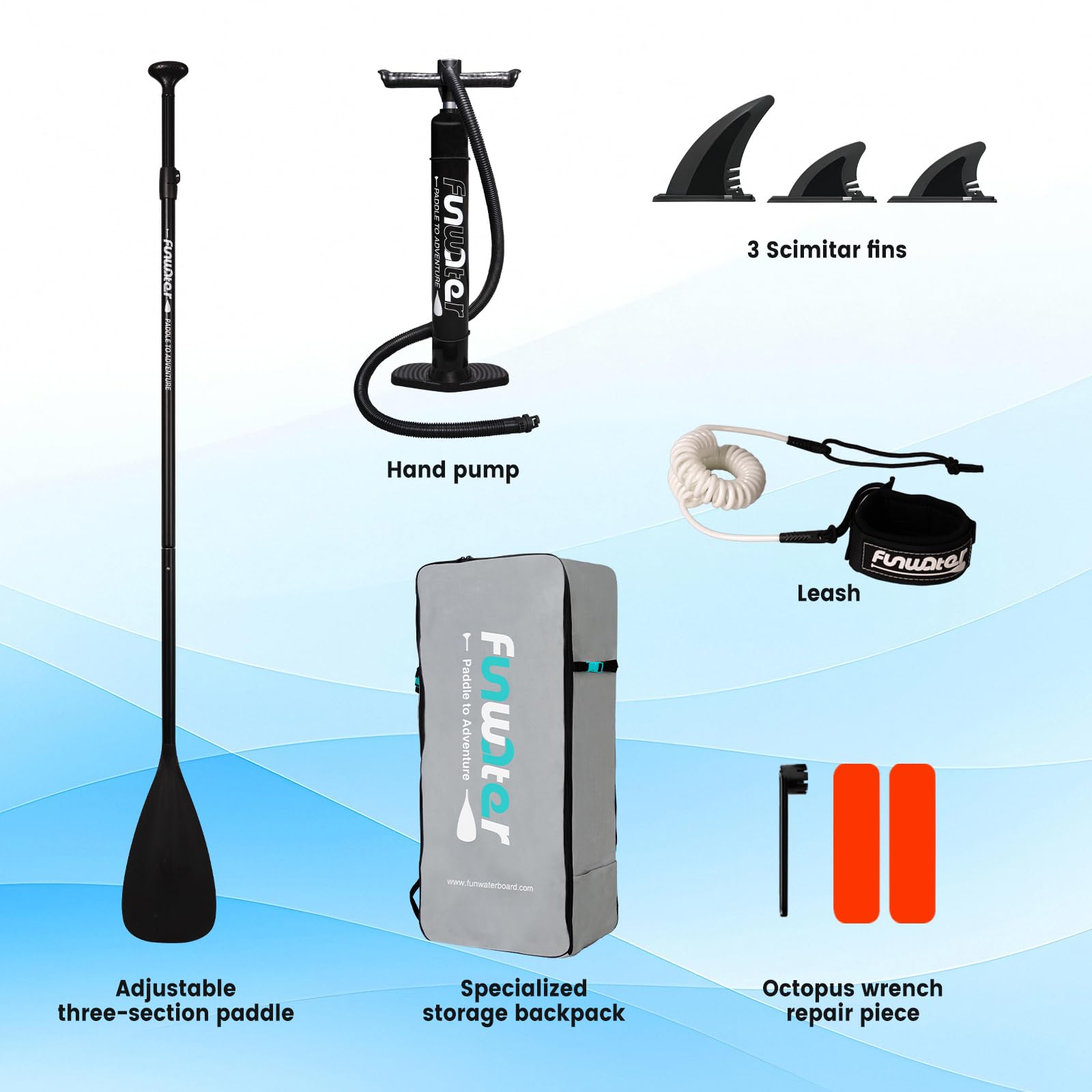 FunWater Aufblasbares Stand Up Paddle Board 10'–11'SUP Set mit Paddel & Pumpe, rutschfestes Eva-Deck,2 Person/Familie langlebig & stabil, ideal für Erwachsene & Einsteiger