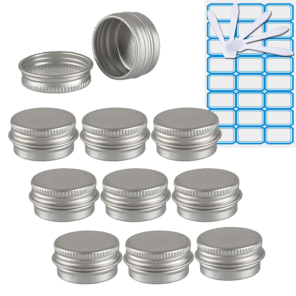 10 Piezas Tarros de Aluminio con tapa Rosca 15ml, Negro Mate Tarros de Aluminio Vacíos Redondo para Contenedor De Cosméticos Cremas Caja de almacenaje con 5 Espátula y 1 Etiqueta — view 17