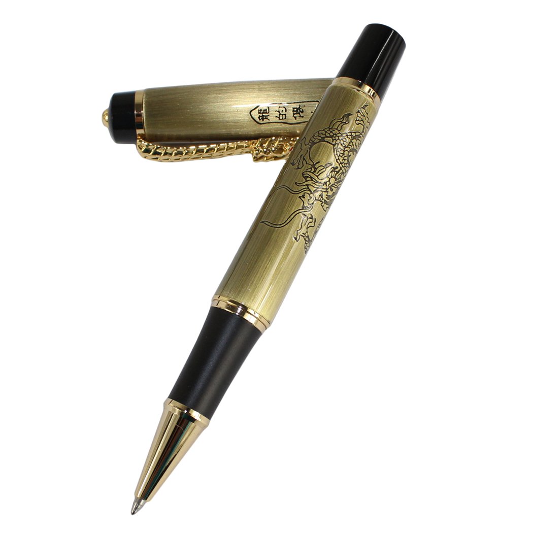Gullor Rollerball-Kugelschreiber Mit Drachen-Muster – Goldenem Clip, Bronzefarben