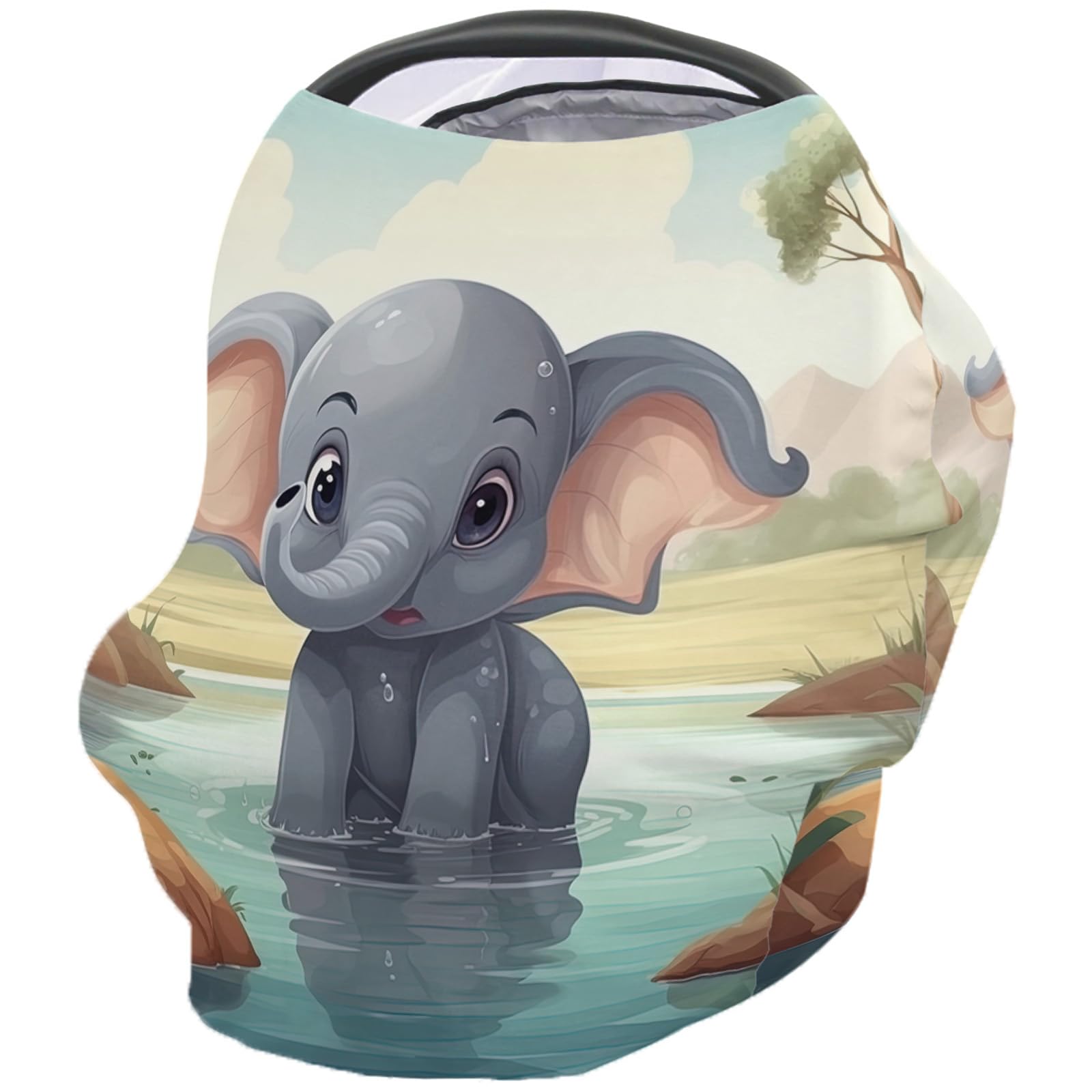 Nursing Cover for Breastfeeding Scarf, Elephant on Pond Baby Car Covers Super Soft Multi Use for Canopy Shopping Cart Cover Blanket Stroller Cover