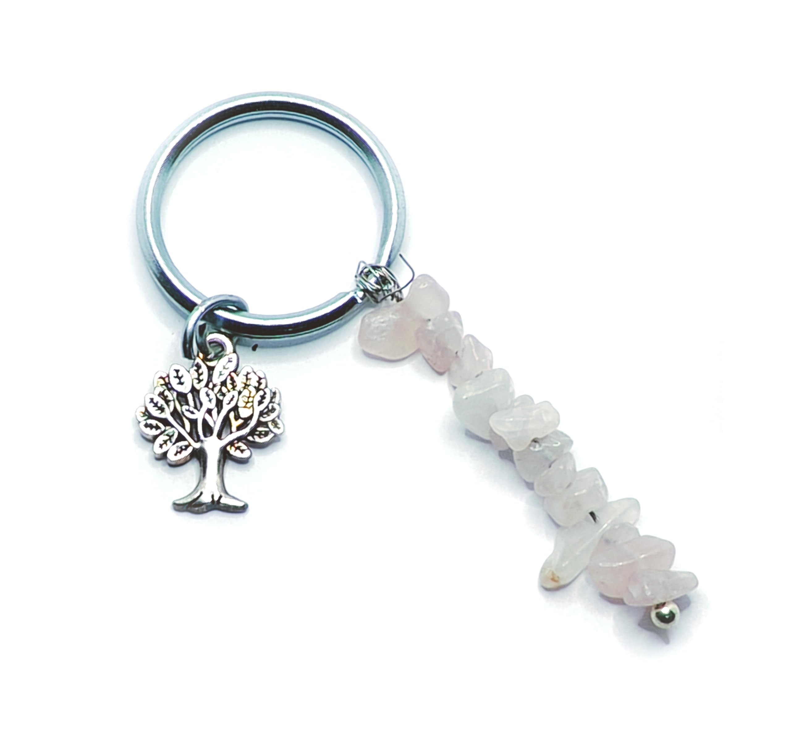 Natural Rose Quartz Chips Crystal And Tree Of Life Lucky Charm Key Chain Key Chain